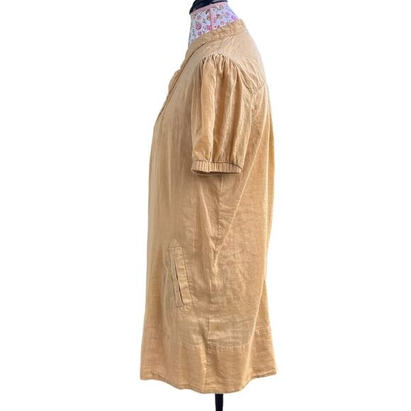 Vintage 72K Yellow Shift Shirt Dress Mini Short Sleeve Silk Cotton Blend Medium - Picture 3 of 7
